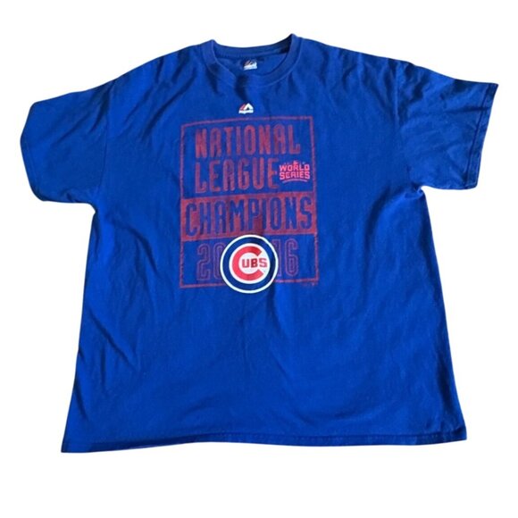 Majestic MLB Baseball Chicago Cubs Short Sleeve '2016' T-Shirt-Blue-XL-GUC - Picture 1 of 5